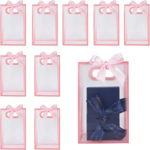 10 Pack Clear Gift Bags with Handles Reusable Transparent Gift Bags with Ribbon Plastic Gift Wrap Tote Bag for Party Favor Christmas Wedding Birthday Thanksgiving Baby Shower Bridal Party