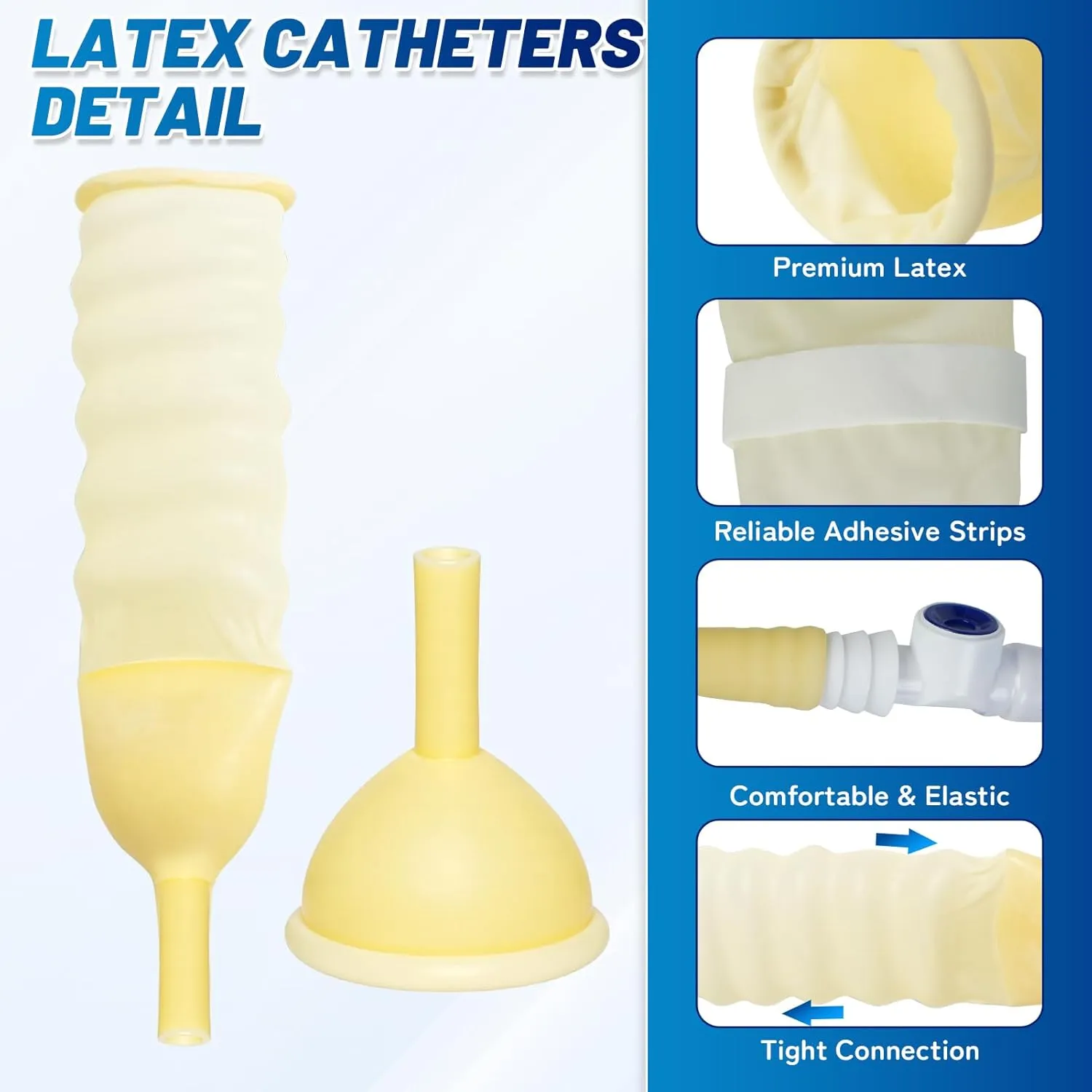 10 Pack Latex Catheter Set with 2000ml Urinary Drainage Bag and 750ml Leg Bag for Day and Night Use, External Self-Sealing Adhesive Strips, Easy Drainage, Leak Proof for Male(40mm)