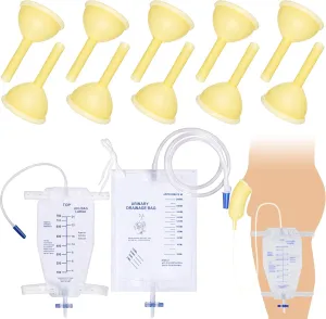 10 Pack Latex Catheter Set with 2000ml Urinary Drainage Bag and 750ml Leg Bag for Day and Night Use, External Self-Sealing Adhesive Strips, Easy Drainage, Leak Proof for Male(40mm)