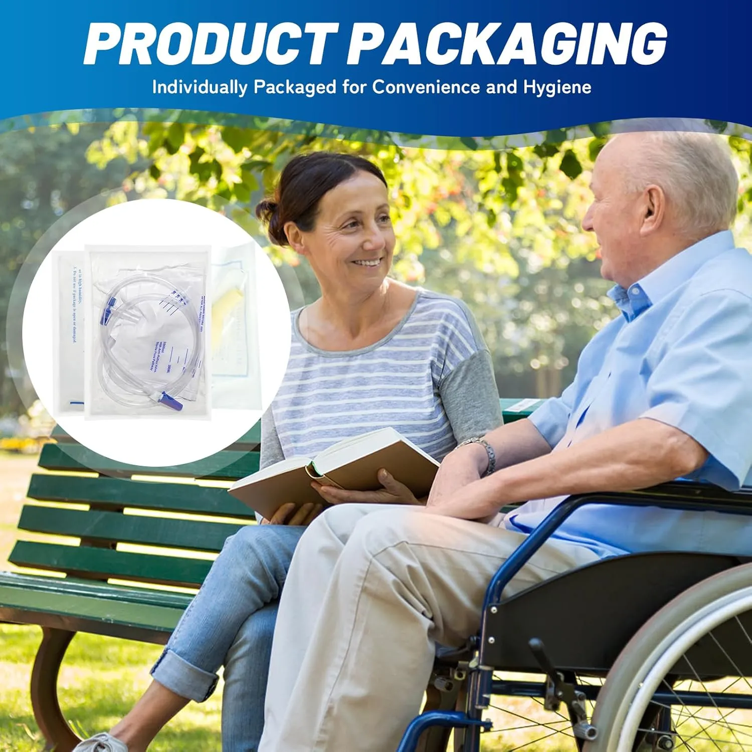 10 Pack Latex Catheter Set with 2000ml Urinary Drainage Bag and 750ml Leg Bag for Day and Night Use, External Self-Sealing Adhesive Strips, Easy Drainage, Leak Proof for Male(40mm)
