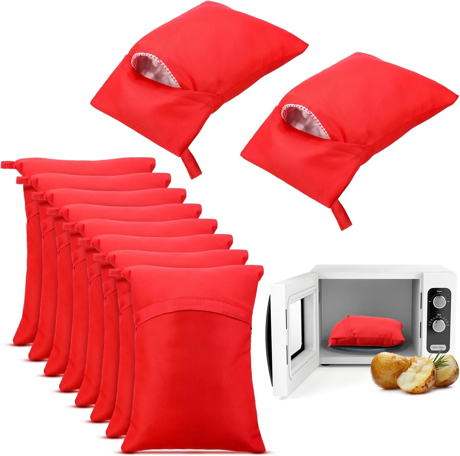 10 Pcs Microwave Potato Bag Reusable Baked Pouch Microwave Potato Cooker Bag Time Saving in 4 Minutes for Roasted Sweet Yam Corn, Red