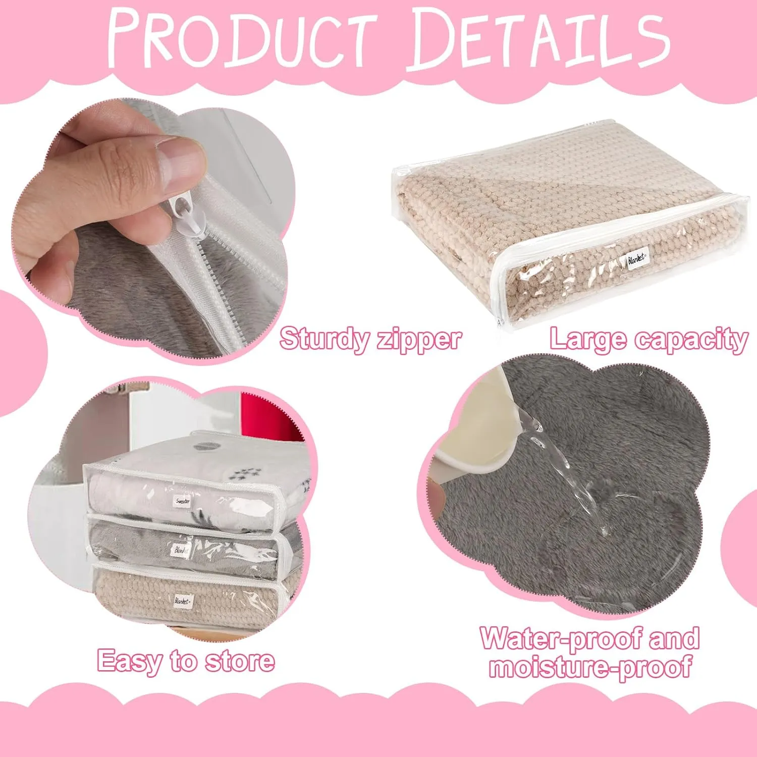 10 Pieces Clear Zippered Storage Bags 14.2 x 12 x 3.2 Inch PVC Plastic Sweater Storage Bags with Label for Clothes Blankets Bed Sheet Closet Quilt Pillow Organizer