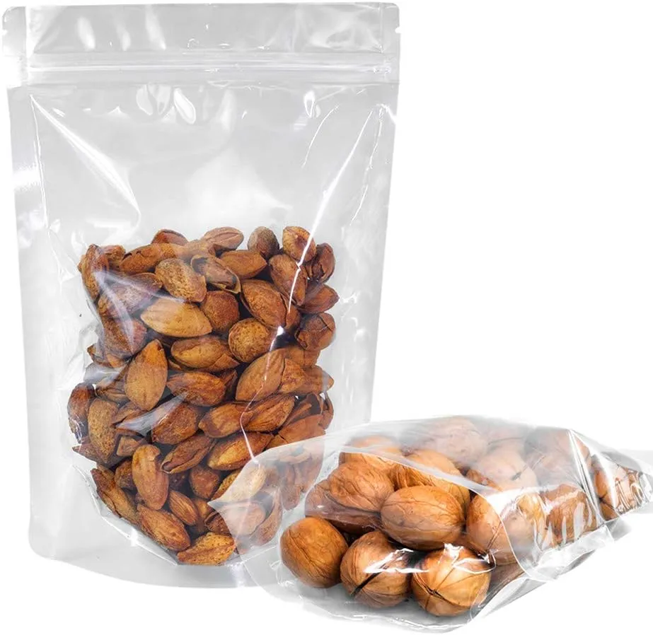 100 Pack Smell Proof Mylar Bags 9.5x13.8 4inch, Resealable Stand Up Food Storage Bags Clear Reusable Self Seal Zipper Lock Mylar Bags for Food, Seeds, Pills