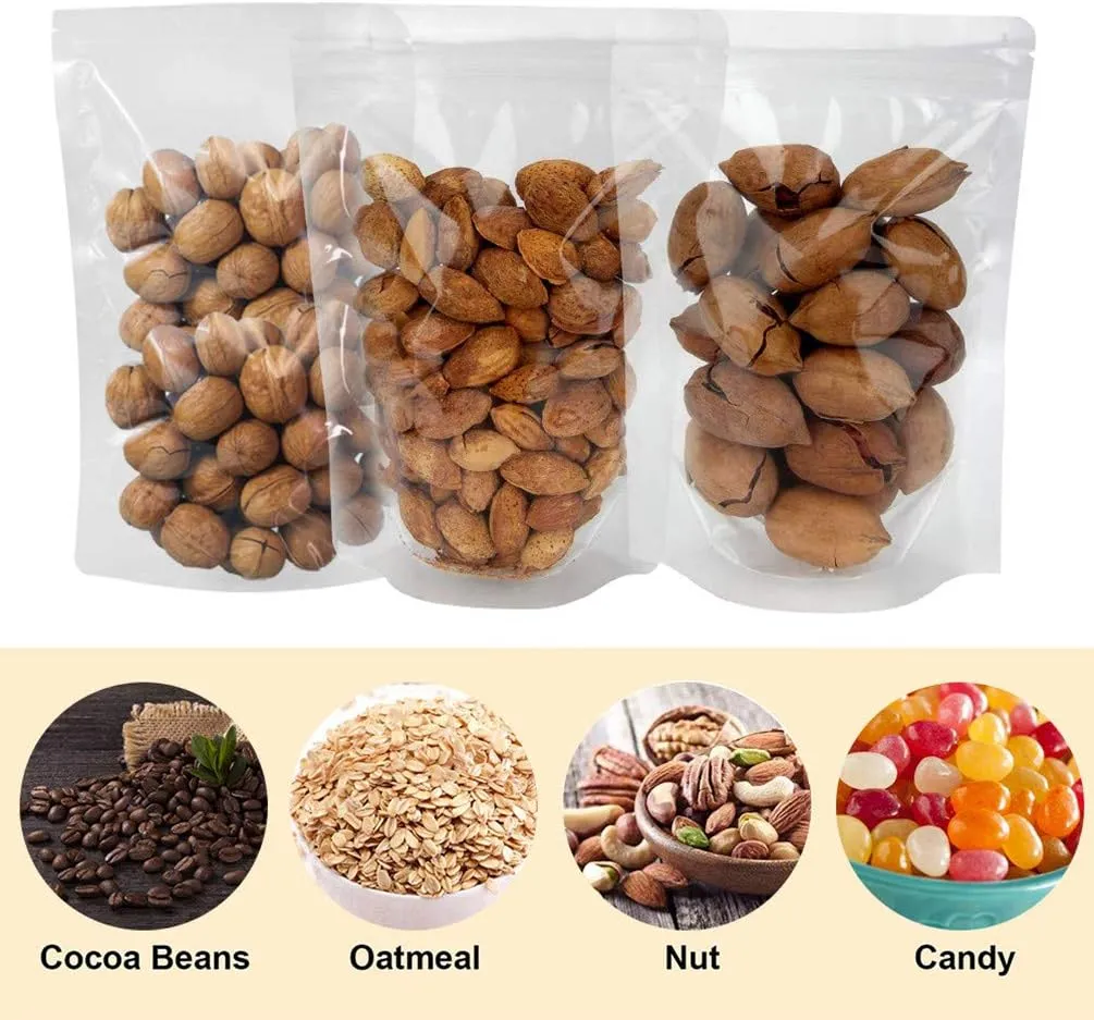 100 Pack Smell Proof Mylar Bags 9.5x13.8 4inch, Resealable Stand Up Food Storage Bags Clear Reusable Self Seal Zipper Lock Mylar Bags for Food, Seeds, Pills