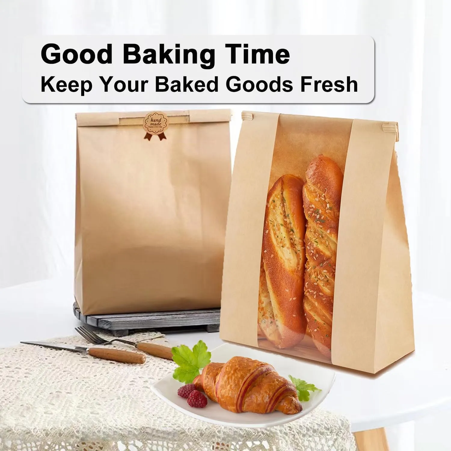 100 Pack thicker Large Kraft Paper Bread Loaf Bags, for Homemade Bread (13.7x8.26x3.54in). with Window Bread bags & 125pcs Sealing Stickers,Suitable for Packaging and Storage of Baked Goods