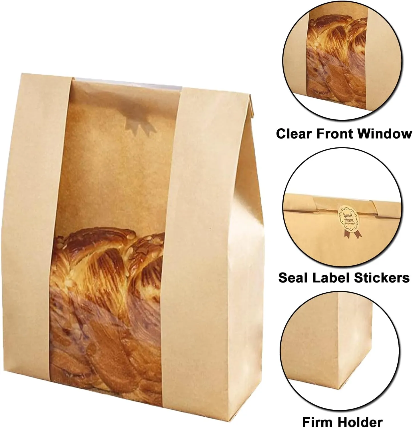 100 Pack thicker Large Kraft Paper Bread Loaf Bags, for Homemade Bread (13.7x8.26x3.54in). with Window Bread bags & 125pcs Sealing Stickers,Suitable for Packaging and Storage of Baked Goods