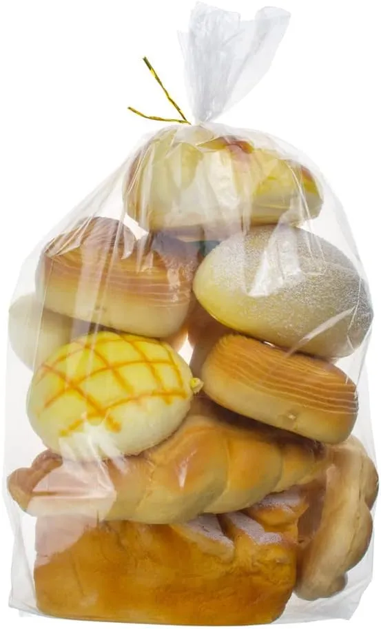 100 Pcs Bread Bags with Ties - 8" x 18" Clear Gusseted Bread Bags for Homemade Bread and Bakery Loaf