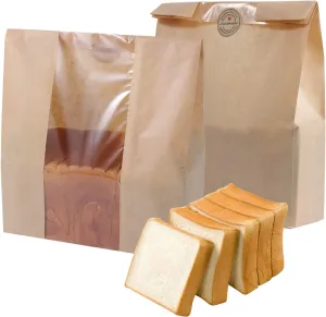 100 Pcs Bread Bags With Window for Homemade Sourdough - Large 13.8 x 9.5 Inches Paper Storage Bags for Home Kitchen