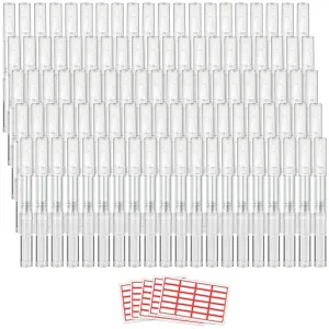 100 Pieces 3 ml Empty Cuticle Oil Pen, Empty Nail Oil Pen, Transparent Twist Pens with Brush Tip, Cosmetic Lip Gloss Containers Eyelash Growth Liquid Tube, with 5 Stickers