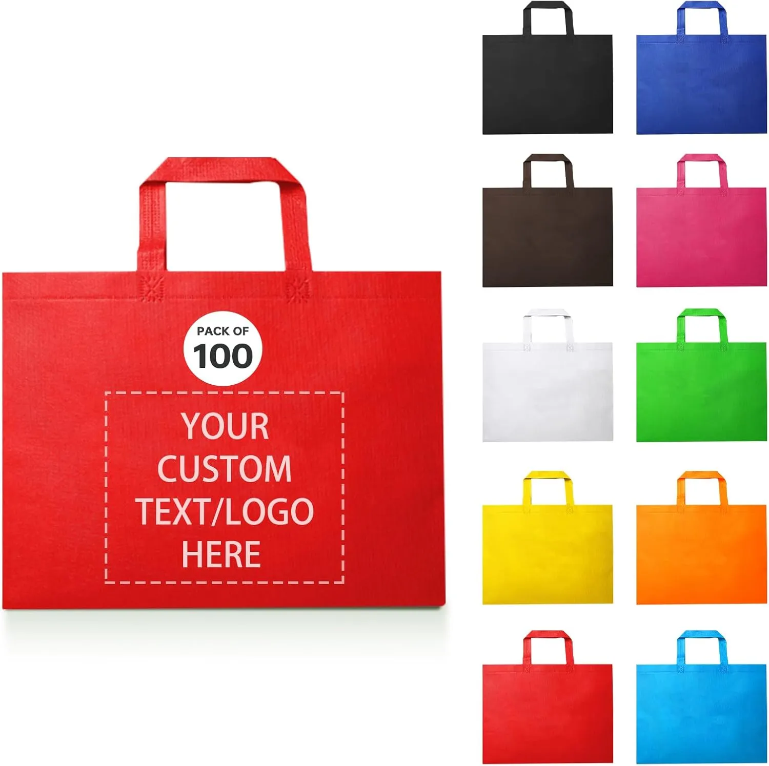 100 Reusable Shopping Bags custom bags with logo-Ideal for Company Promotions, commercial advertising,grocery bags