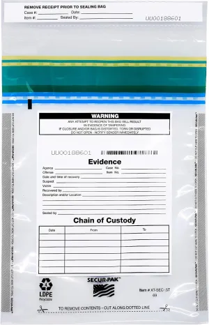 100pk Evidence Bags, 6" x 9" - Premium, Level 4 Security Tamper Evident Bags - Self Sealing, Transparent 2.5 Mil Coextruded Polyethylene