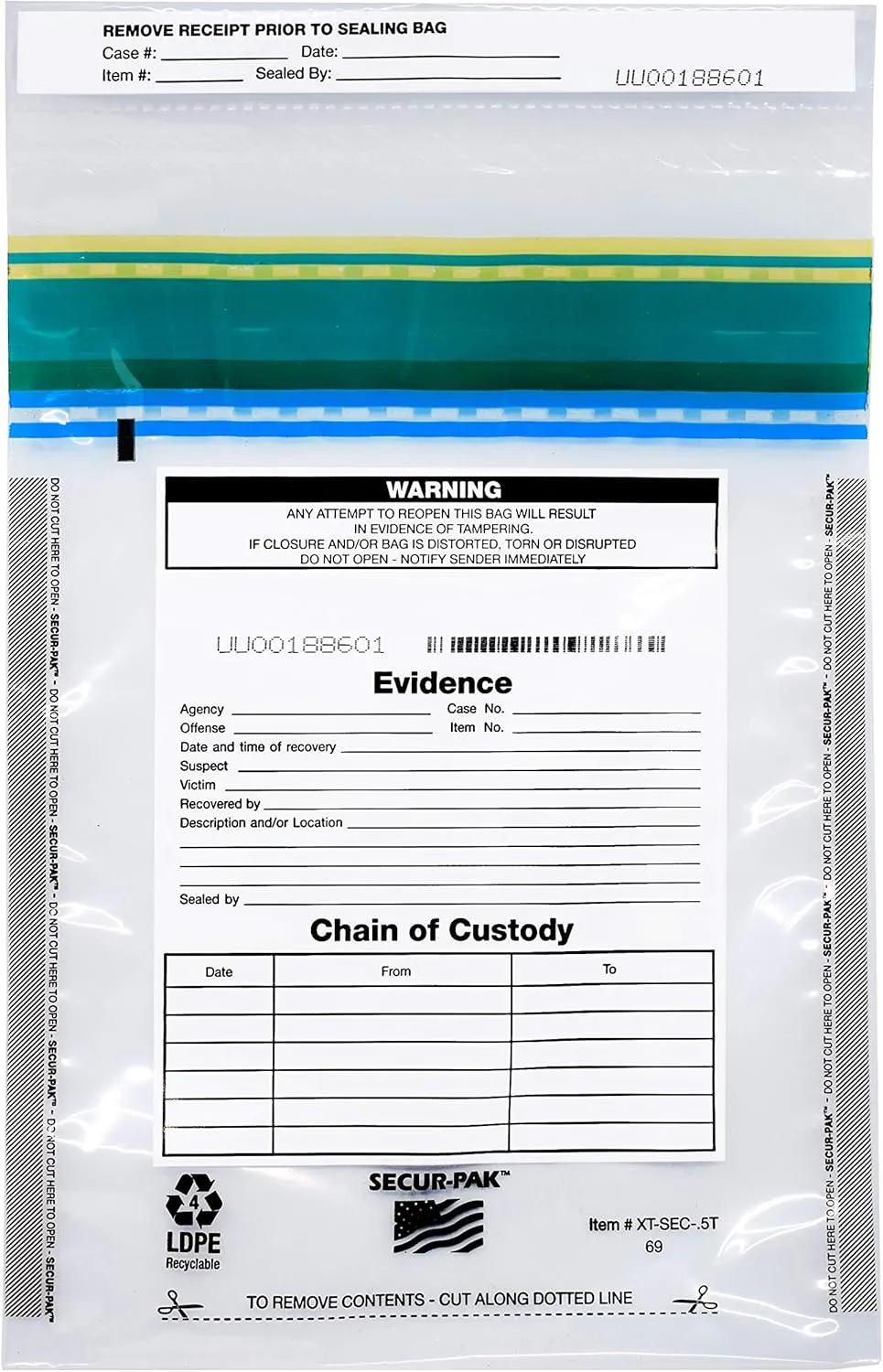 100pk Evidence Bags, 6" x 9" - Premium, Level 4 Security Tamper Evident Bags - Self Sealing, Transparent 2.5 Mil Coextruded Polyethylene