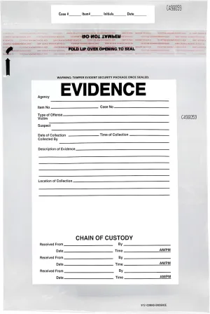 100pk Evidence Bags, 9" x 12" Transparent, Tamper Resistant Closure with Serialized Numbering - Secur-Pak
