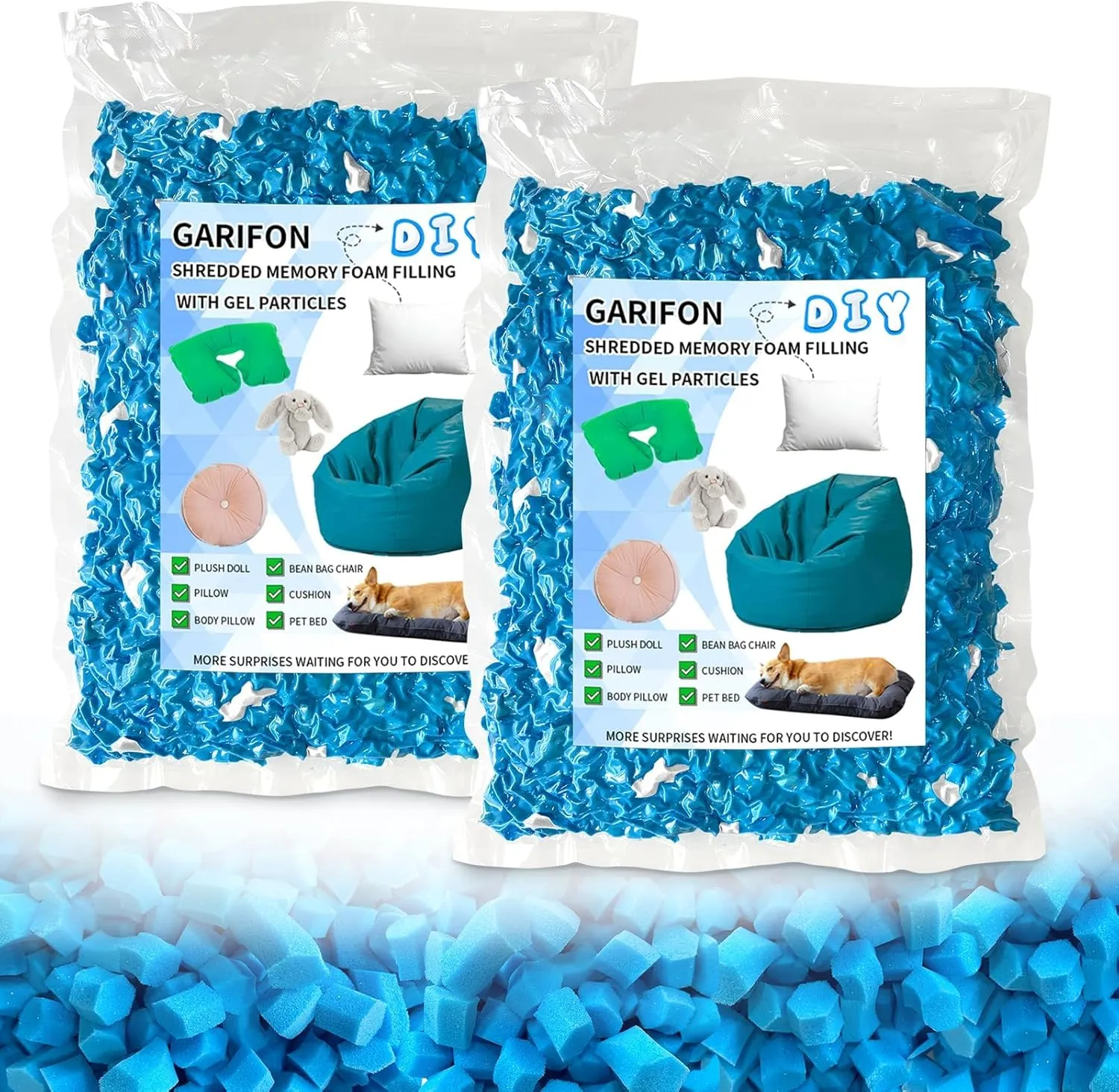 10lbs Bean Bag Filler, Bean Bag Filling, Pillow Bean Bag Stuffing, Shredded Memory Foam Filling, Punching Bag Filler, Foam Refill for Couch/Stuffed Animal Stuffing, Added Gel Particles