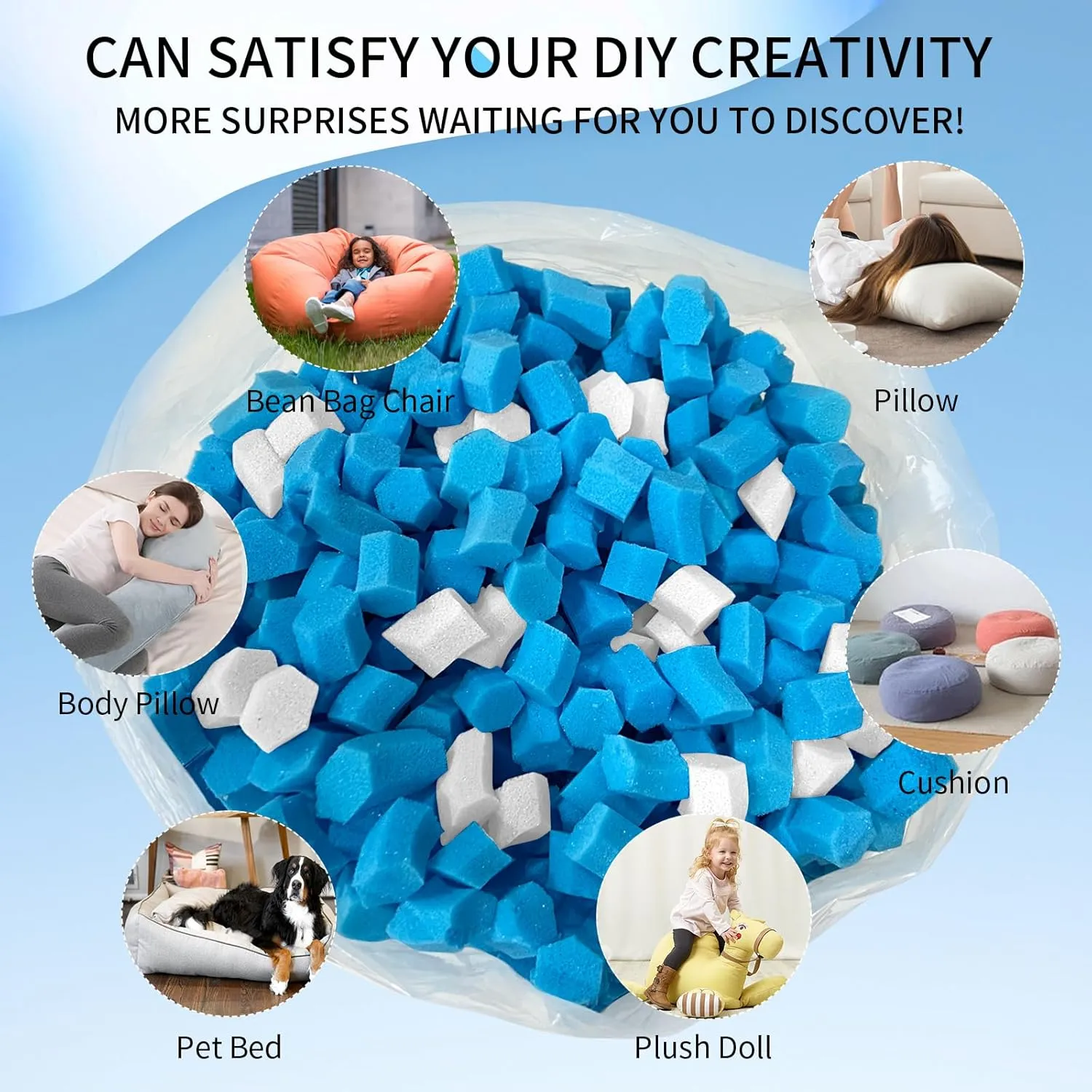 10lbs Bean Bag Filler, Bean Bag Filling, Pillow Bean Bag Stuffing, Shredded Memory Foam Filling, Punching Bag Filler, Foam Refill for Couch/Stuffed Animal Stuffing, Added Gel Particles