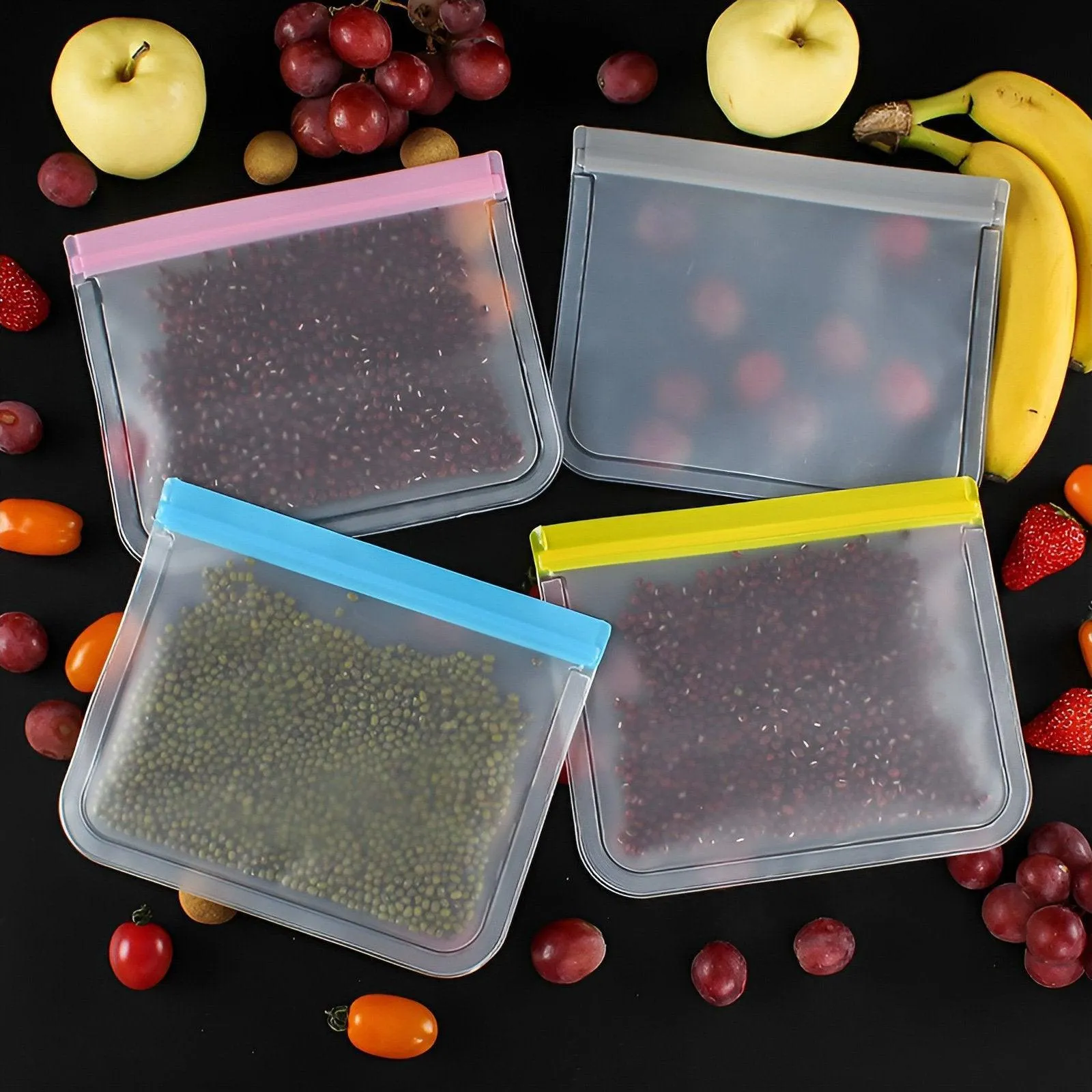 10pcs Reusable Frosted Food Storage Bags Ziplock Transparent Fresh Keeping