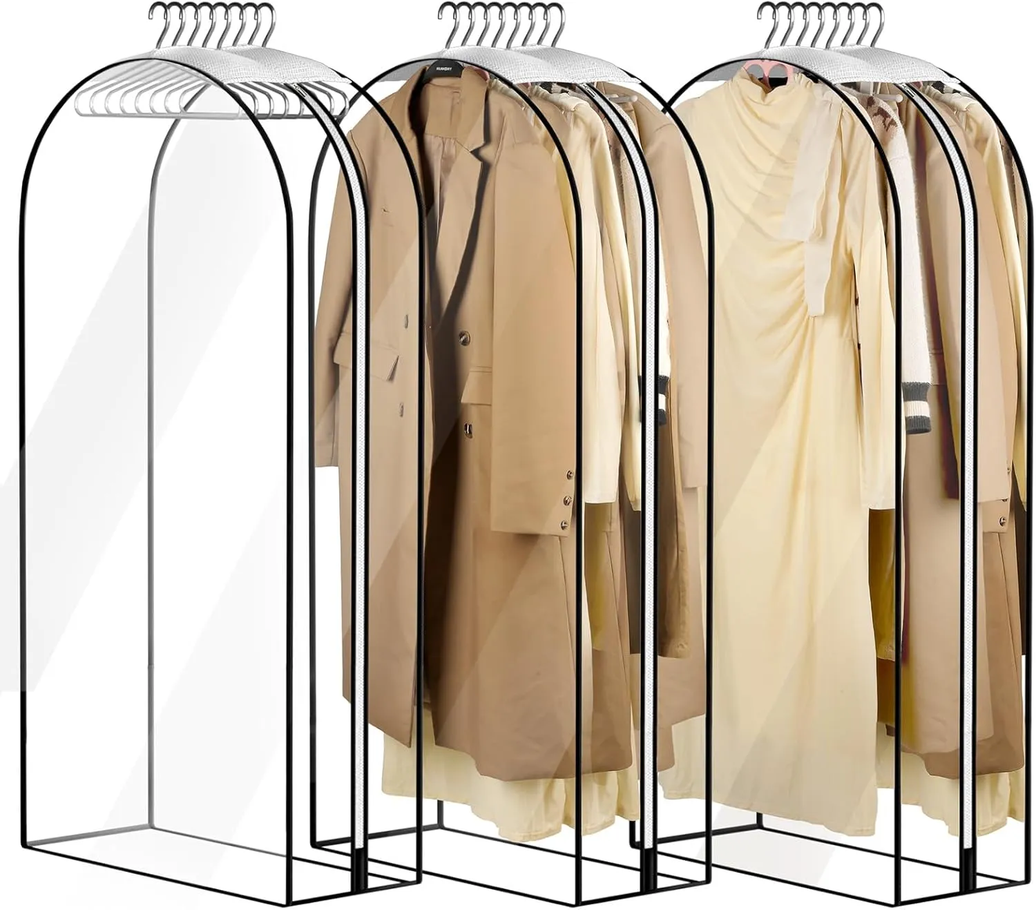 10" Gusseted Clear Garment Bags, 3 Pack 60" Suit Bags For Hanging Clothes, PEVA Waterproof Plastic Clothing Cover Bags For Coats, Dresses, Shirts, Closet Storage
