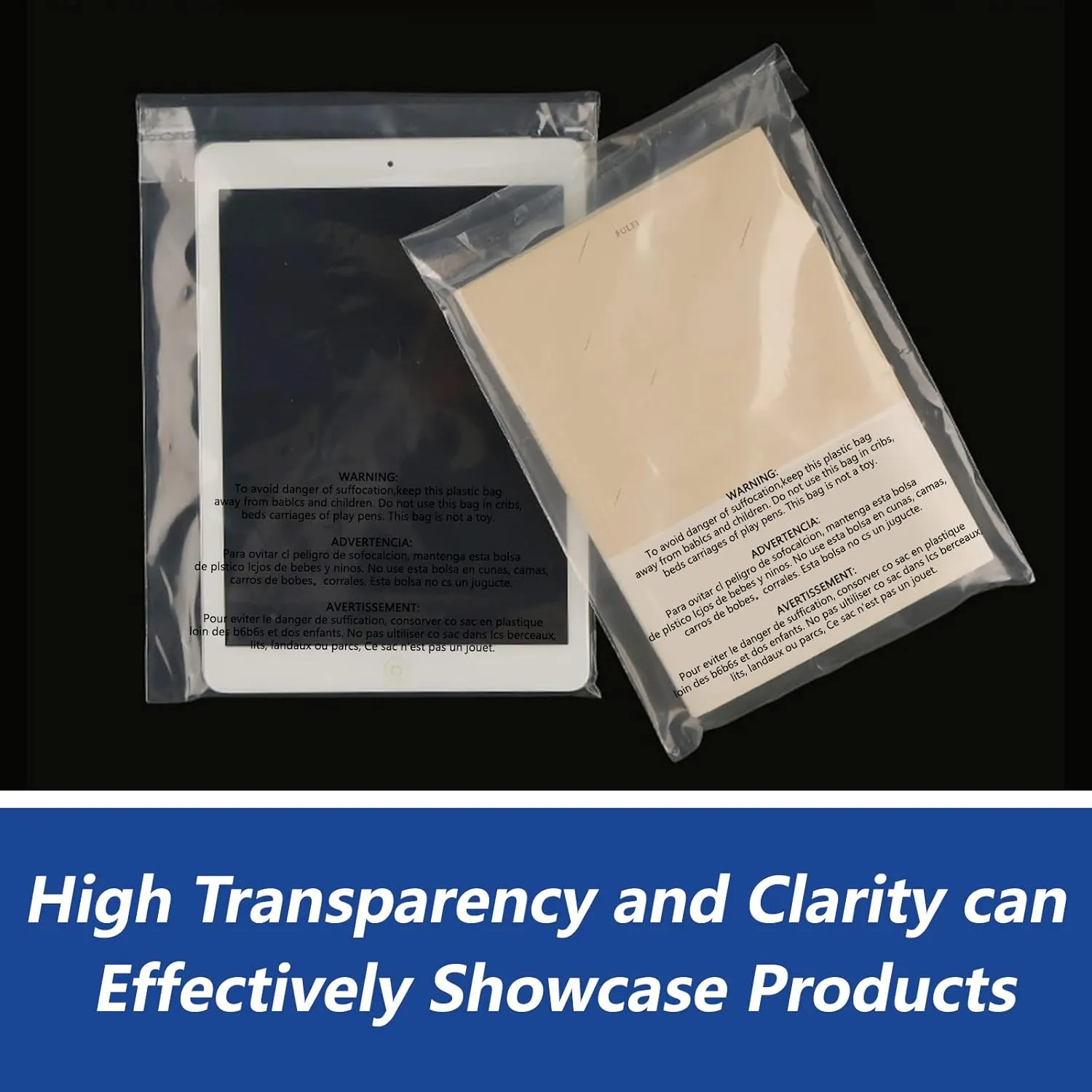 10" x 13" (100 Count) Self Seal Clear Poly Bags with Suffocation Warning for Packaging, Shipping, Clothing, Shirts & FBA - Resealable Adhesive