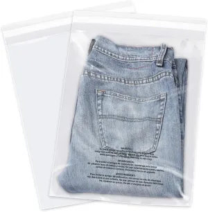10" x 13" (100 Count) Self Seal Clear Poly Bags with Suffocation Warning for Packaging, Shipping, Clothing, Shirts & FBA - Resealable Adhesive