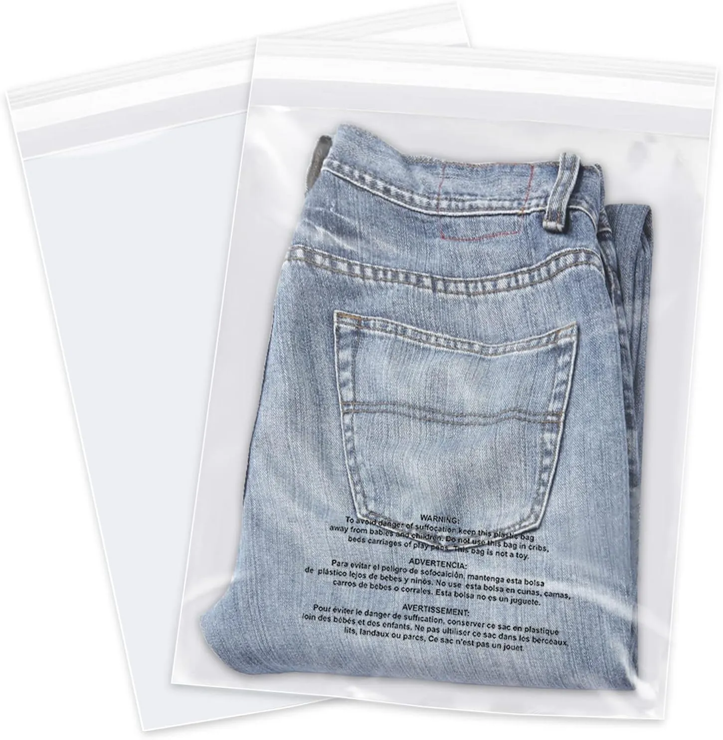 10" x 13" (100 Count) Self Seal Clear Poly Bags with Suffocation Warning for Packaging, Shipping, Clothing, Shirts & FBA - Resealable Adhesive