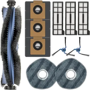 (11 Pack) X10 Pro Omni Replacement Parts Compatible With Eufy X10 Pro Omni Robot Vacuum Cleaner, Accessories Kit, 1 Roller Brush, 2 Side Brushes, 3 Dust Bags, 3 HEPA Filters, 2 Mop Pads