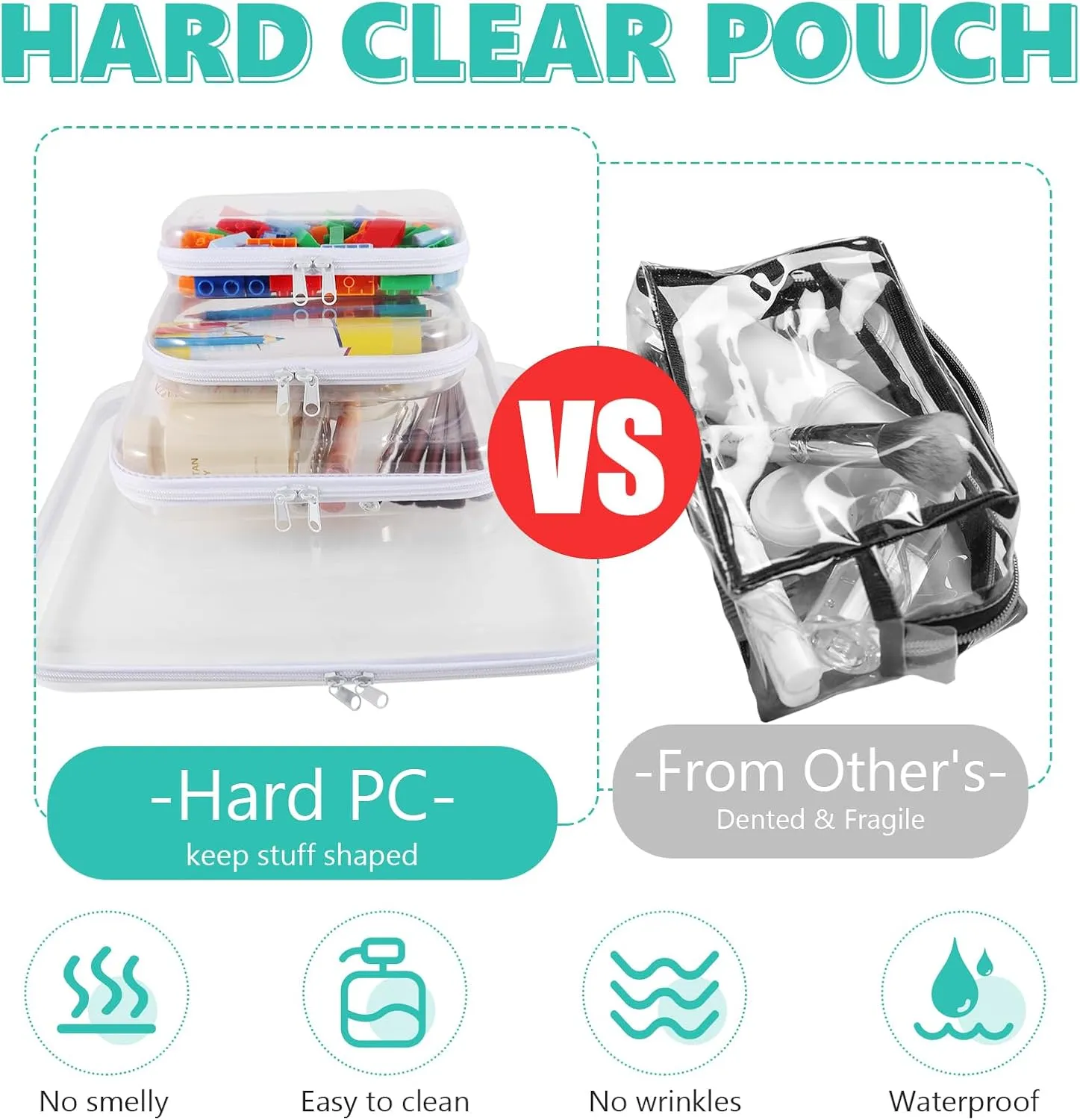 12 Pack Clear Hard Zipper Cases Transparent Hard Plastic Zipper Pouches Durable PVC Makeup Bags Cosmetic Snack Storage Organizer, Travel & Home Essentials (White, 7.48 x 3.94 x 2 Inch)