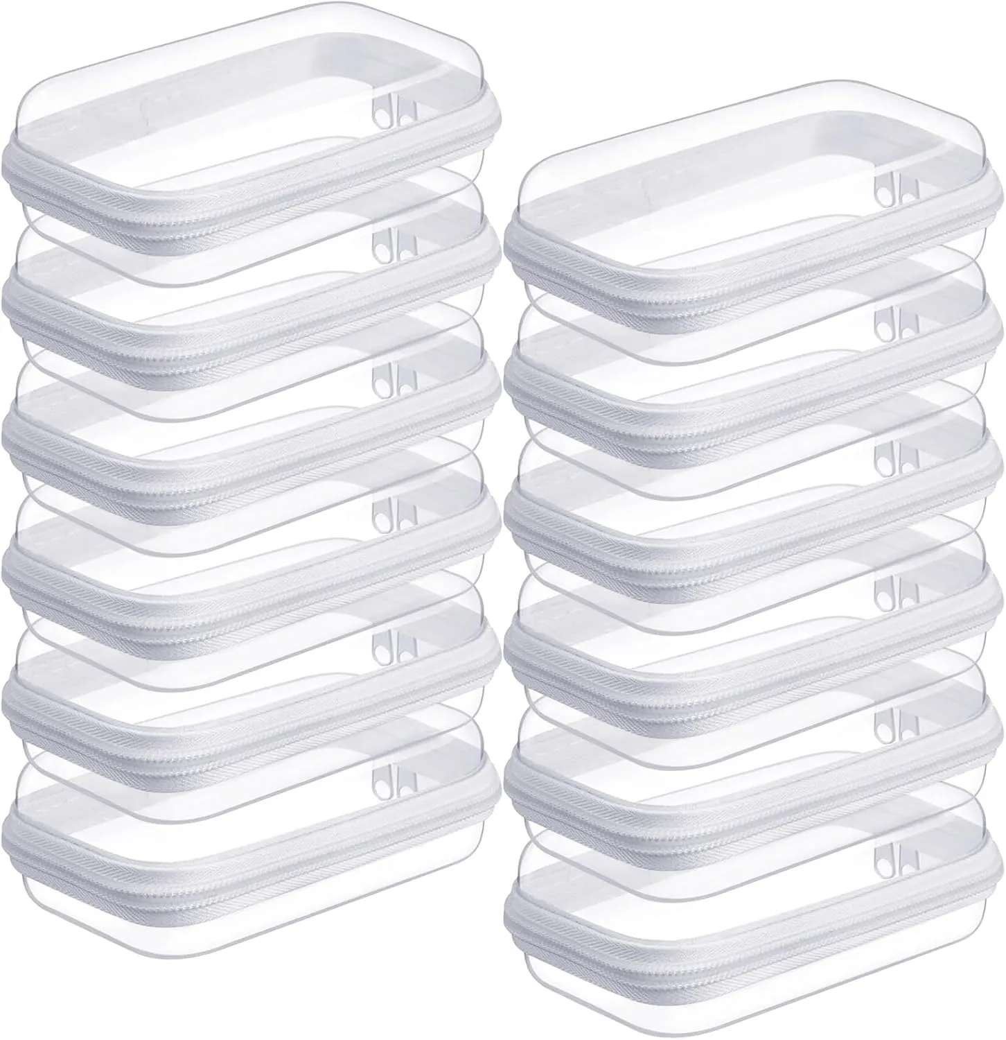 12 Pack Clear Hard Zipper Cases Transparent Hard Plastic Zipper Pouches Durable PVC Makeup Bags Cosmetic Snack Storage Organizer, Travel & Home Essentials (White, 7.48 x 3.94 x 2 Inch)