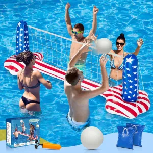 120" Pool Volleyball Net, Pool Volleyball Set for Inground American Flag Design Includes Upgraded Water Volleyball, Ball Pump, Pool Games Toys for Adults | 2025 Pool Party Gift Accessories