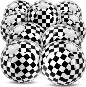 12PCS Race Car Checkered Flag Beach Ball Set–12" Vibrant Black & White Themed Beach Balls for Kids’ Racing Birthday Parties,Summer Pool Games, End of Year Class Decorations,Bulk Party Favors
