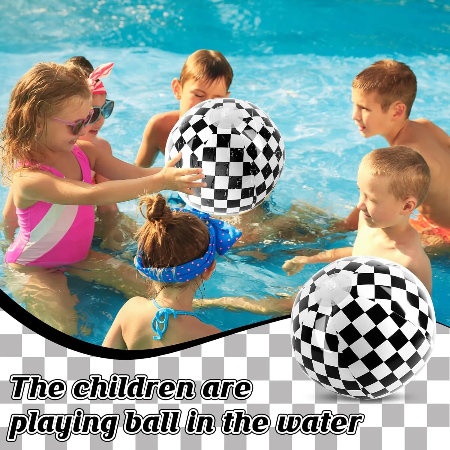 12PCS Race Car Checkered Flag Beach Ball Set–12" Vibrant Black & White Themed Beach Balls for Kids’ Racing Birthday Parties,Summer Pool Games, End of Year Class Decorations,Bulk Party Favors