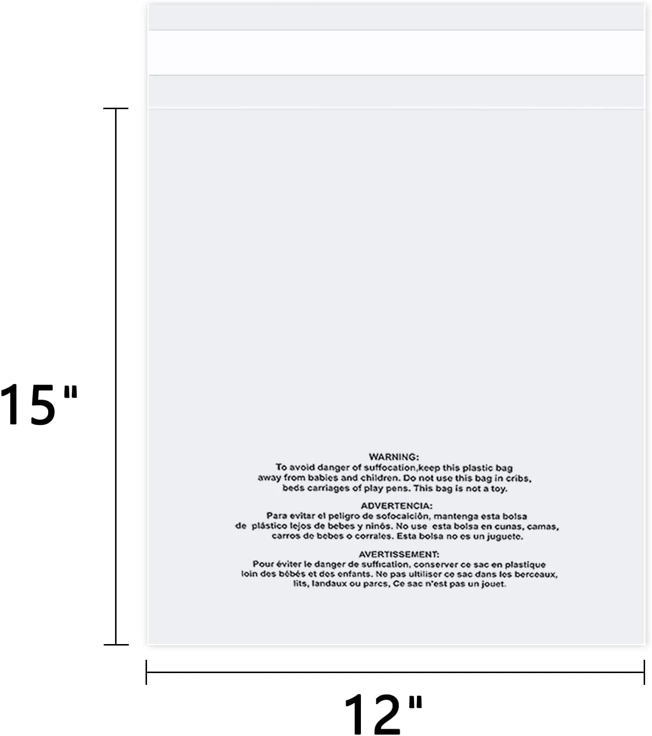 12" x 15" (1000 Count) - Clear Poly Bags with Suffocation Warning Self Seal for Packaging, Shirts, Clothing & FBA - Permanent Adhesive