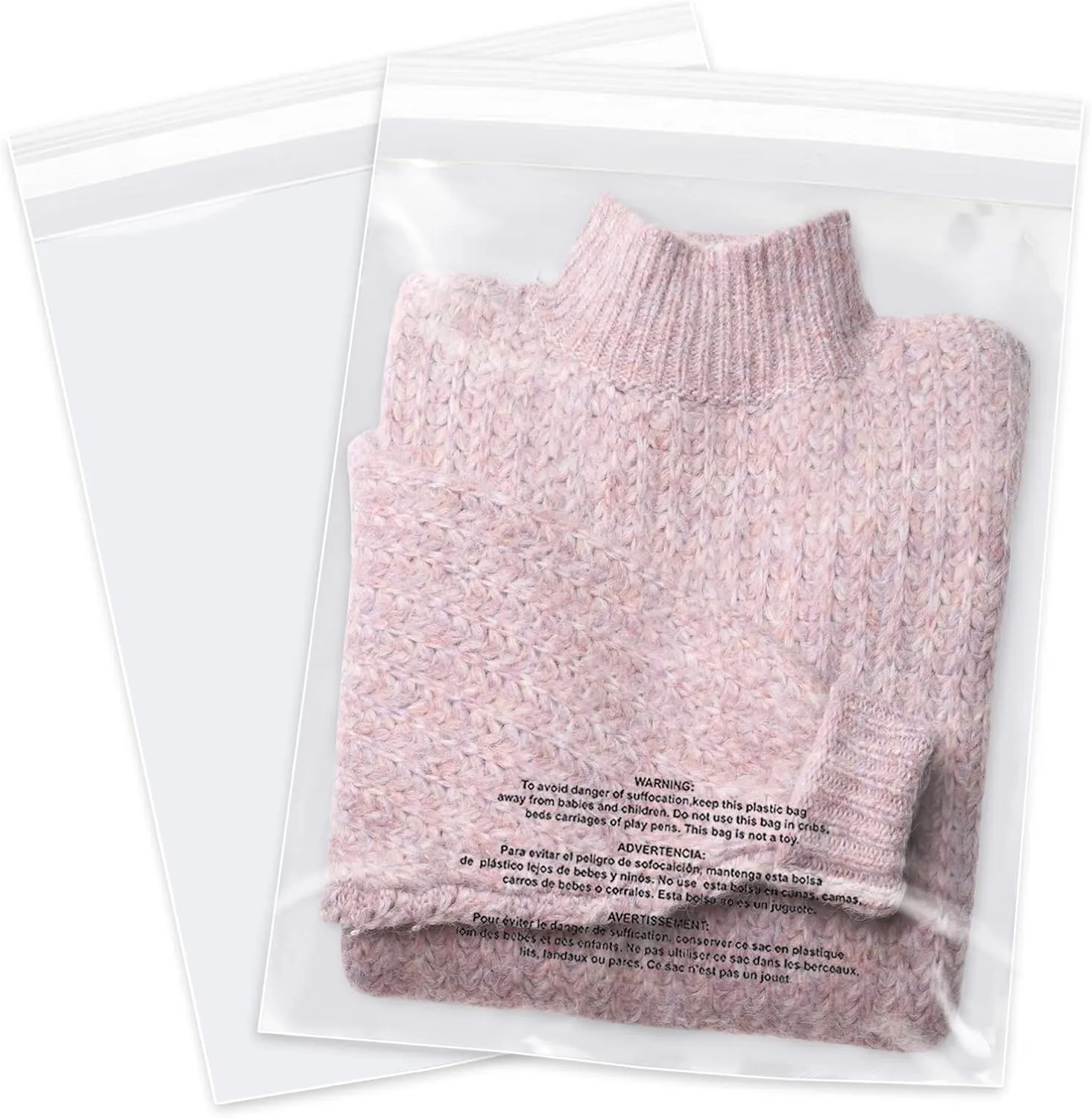 12" x 15" (1000 Count) - Clear Poly Bags with Suffocation Warning Self Seal for Packaging, Shirts, Clothing & FBA - Permanent Adhesive