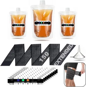 15 Pcs Urine Test Complete Kit Includes 3 Transparent Leakproof Bags,10 Adhesive Temperature Test Strips,59" Adjustable Leg Straps,Filling Funnel,Portable Travel Urine Test Bag