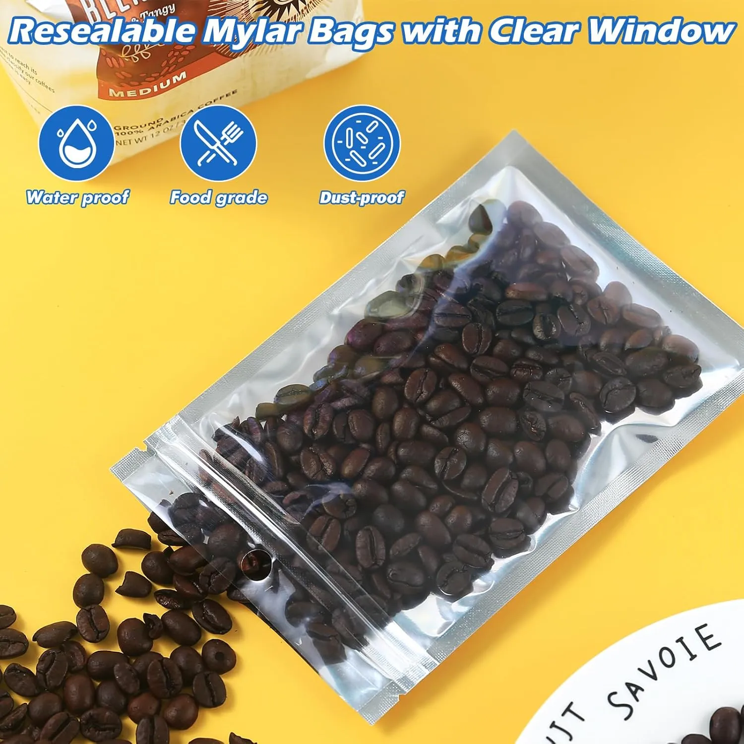 150-Pack Reclosable Large Mylar Bags for Food Storage 10.2" x 14.9" 1 Gallon Ziplock Pouch Bags in Bulk Resealable Smell Proof Aluminum Silver Foil Bag with Clear Window Edible Packaging