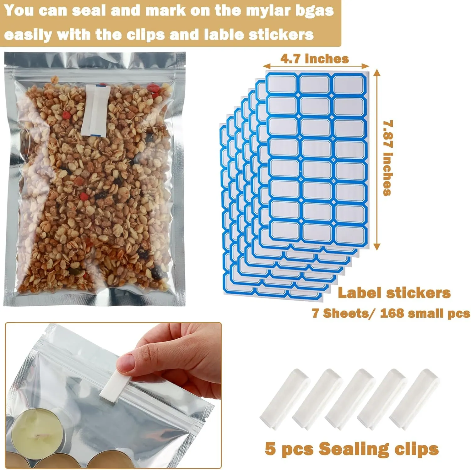 150-Pack Reclosable Large Mylar Bags for Food Storage 10.2" x 14.9" 1 Gallon Ziplock Pouch Bags in Bulk Resealable Smell Proof Aluminum Silver Foil Bag with Clear Window Edible Packaging