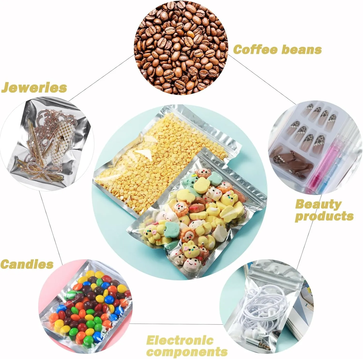150-Pack Reclosable Large Mylar Bags for Food Storage 10.2" x 14.9" 1 Gallon Ziplock Pouch Bags in Bulk Resealable Smell Proof Aluminum Silver Foil Bag with Clear Window Edible Packaging