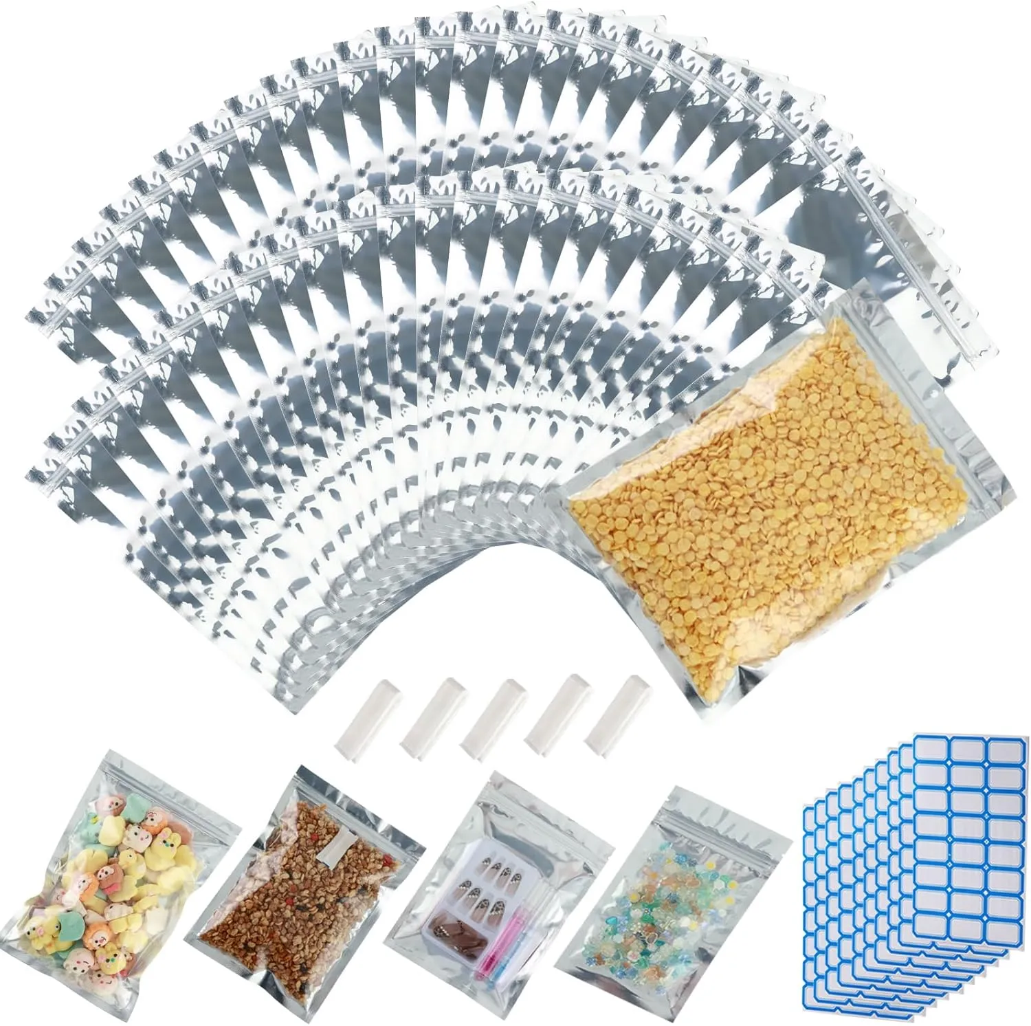 150-Pack Reclosable Large Mylar Bags for Food Storage 10.2" x 14.9" 1 Gallon Ziplock Pouch Bags in Bulk Resealable Smell Proof Aluminum Silver Foil Bag with Clear Window Edible Packaging