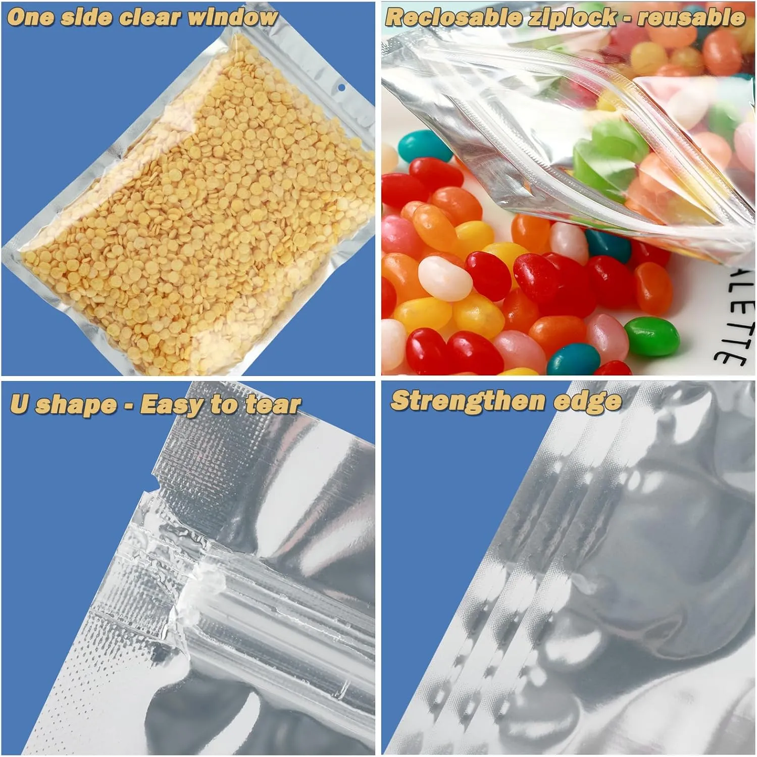 150-Pack Reclosable Large Mylar Bags for Food Storage 10.2" x 14.9" 1 Gallon Ziplock Pouch Bags in Bulk Resealable Smell Proof Aluminum Silver Foil Bag with Clear Window Edible Packaging