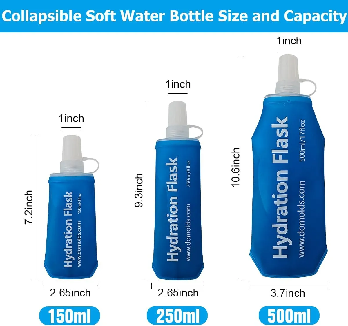 150ml Soft Flask Collapsible Soft Water Bottle for Running, Hiking, Travelling, Cycling and Climbing - 2Pcs White