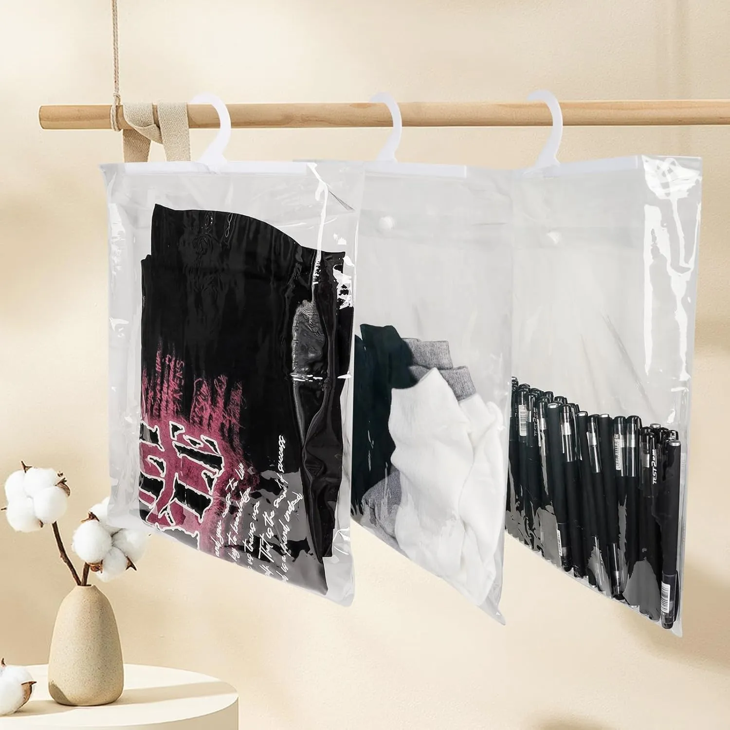 18 Pieces Large Hanging Storage Bags with Hanger 13" X11" Large Hook Hang-Up Clear Plastic Bags for Home Classroom, Library, and Pharmacy Use