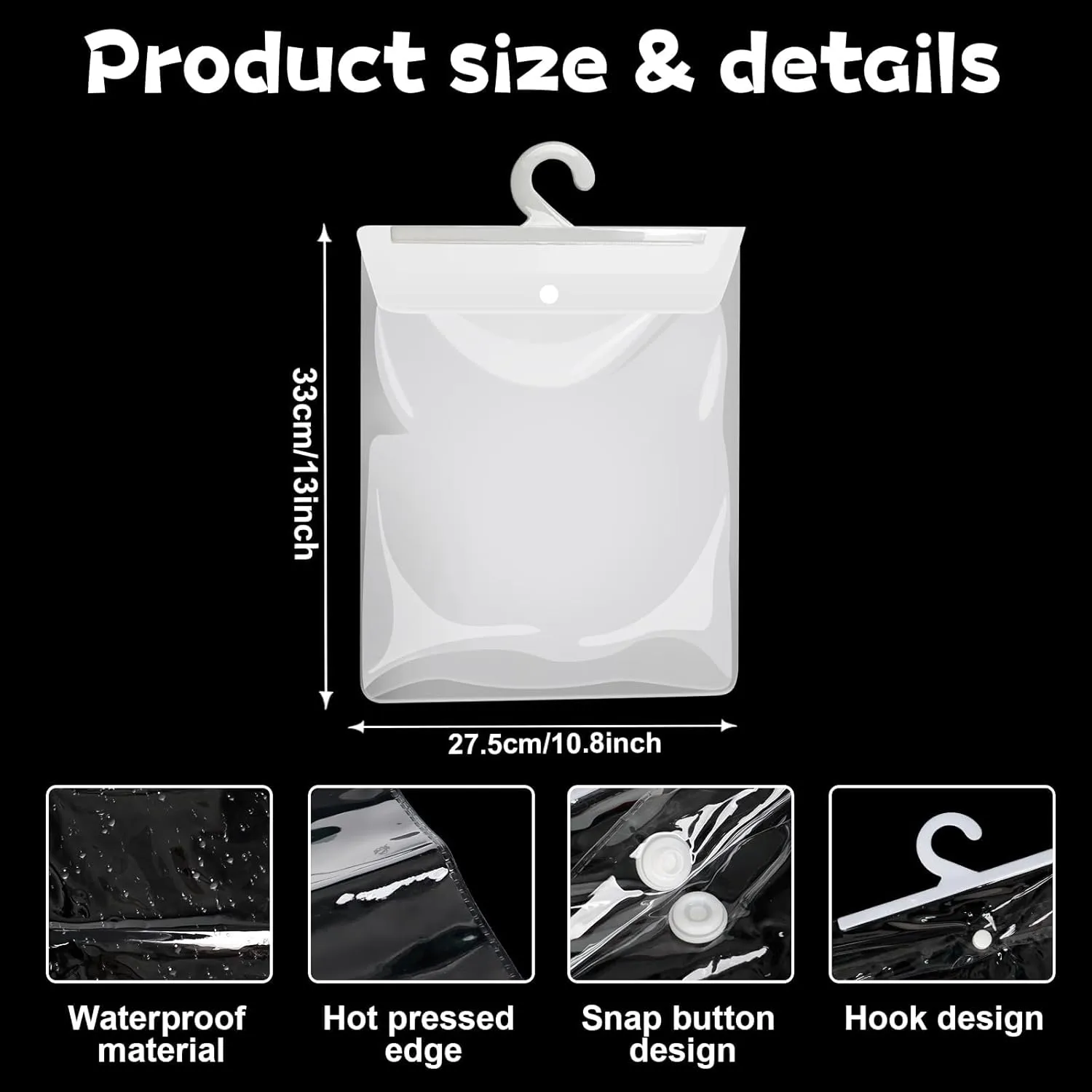 18 Pieces Large Hanging Storage Bags with Hanger 13" X11" Large Hook Hang-Up Clear Plastic Bags for Home Classroom, Library, and Pharmacy Use