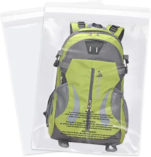 18" x 24" (200 Count) - Clear Poly Bags with Suffocation Warning Self Seal for Packaging, Shirts, Clothing & FBA - Permanent Adhesive