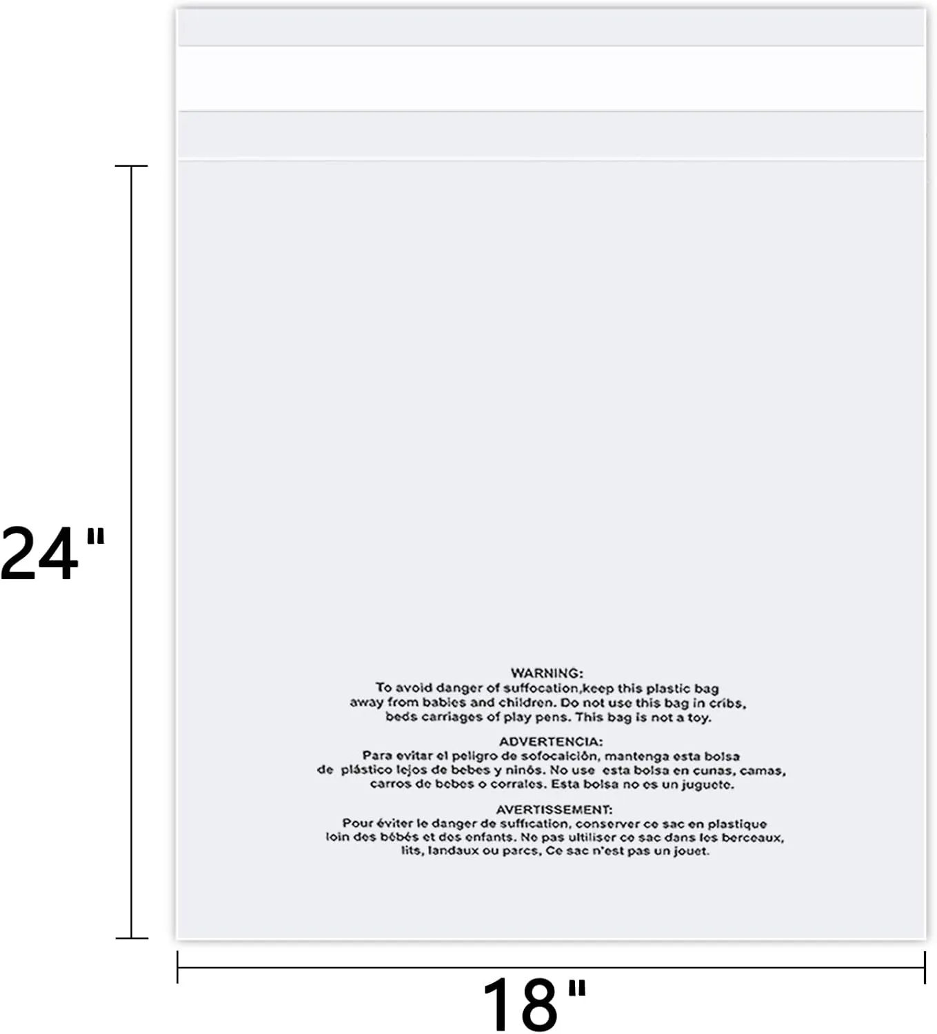 18" x 24" (200 Count) - Clear Poly Bags with Suffocation Warning Self Seal for Packaging, Shirts, Clothing & FBA - Permanent Adhesive