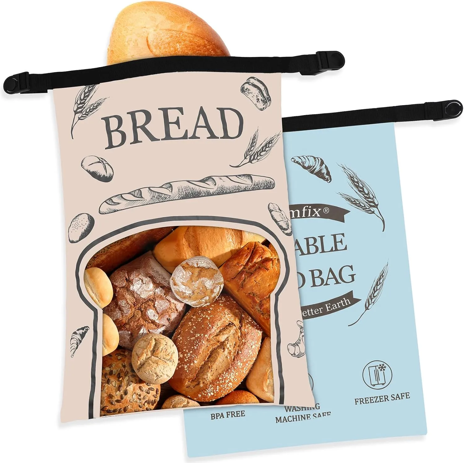 2-Pack Bread Bags for Homemade Breads Sourdough Bread Bags 17x12inch Reusable Breads Bag with Zipper Large Freezer Safe Loaf Storage Container Clear Window Keeper for Toast Sandwich
