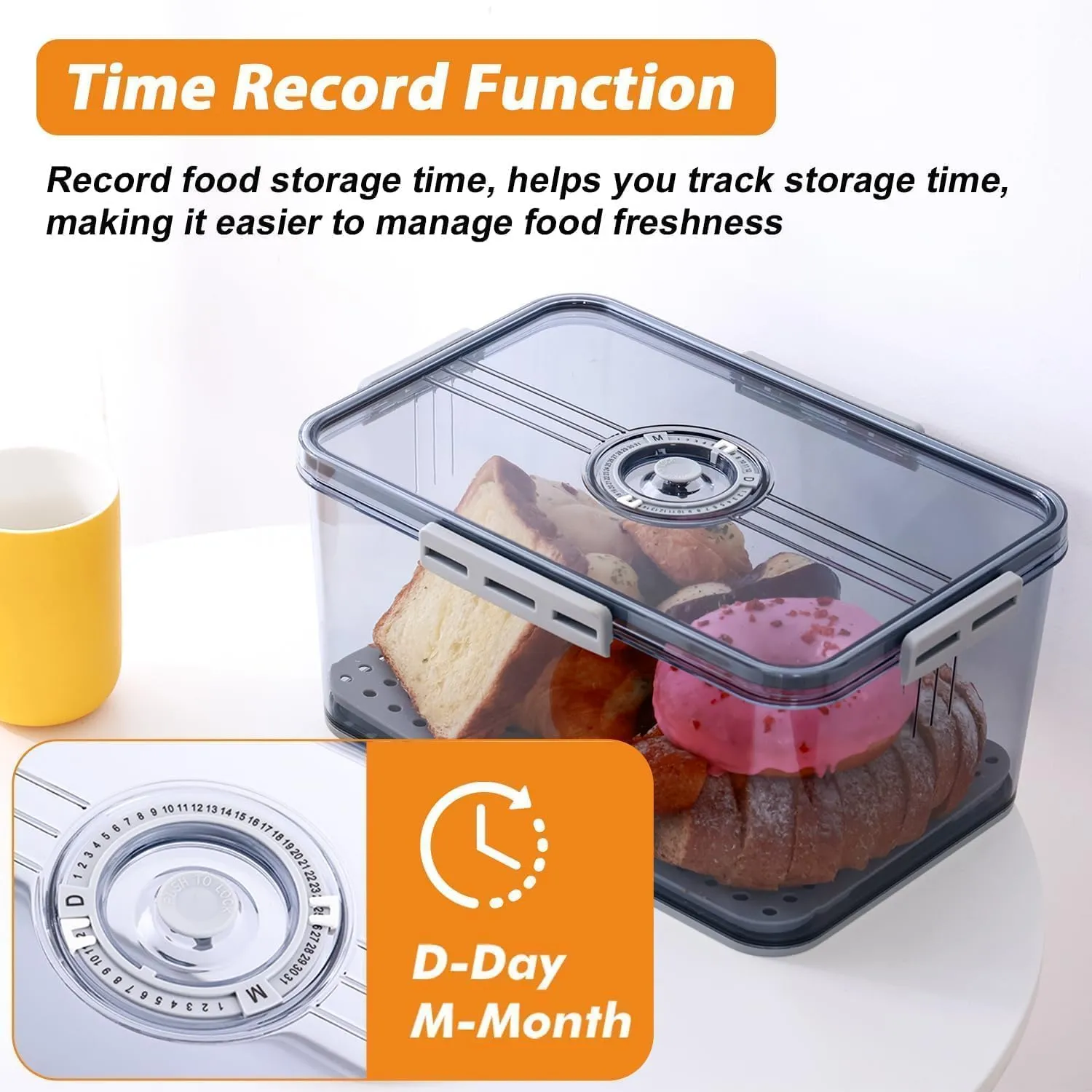 2 Pack Bread Box for Kitchen Countertop, Regular and Big Bread Container Storage Airtight Loaf, Large Breadbox for Bread Storage, Clear Refrigerator Lock Box for Fruit Storage with 50 Pcs Bread Bags