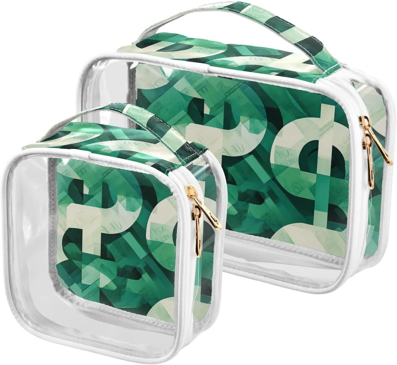 2 Pack clear Black Dollars Green Cartoon Geometric hanging toiletry bags TSA approved transparent small cosmetic bag travel essential