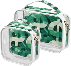 2 Pack clear Black Dollars Green Cartoon Geometric hanging toiletry bags TSA approved transparent small cosmetic bag travel essential