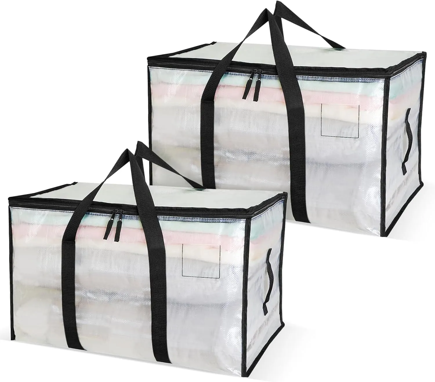 2 Pack Clear Large Storage Bags, 92L Moving Organizer Bags with Durable Zipper and Handle, Clothing Storage Bag, Storage Boxes for Bedding, Duvets, Comforters, Blankets, Pillow