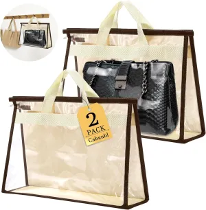 2 Pack Dust Bags for Handbags,XL Size Clear Handbag Storage Organizer Dust Cover Bags,Handbag Dust Bags,Clear Purse Storage Organizer for Closet, with Zipper and Handle(X-Large)