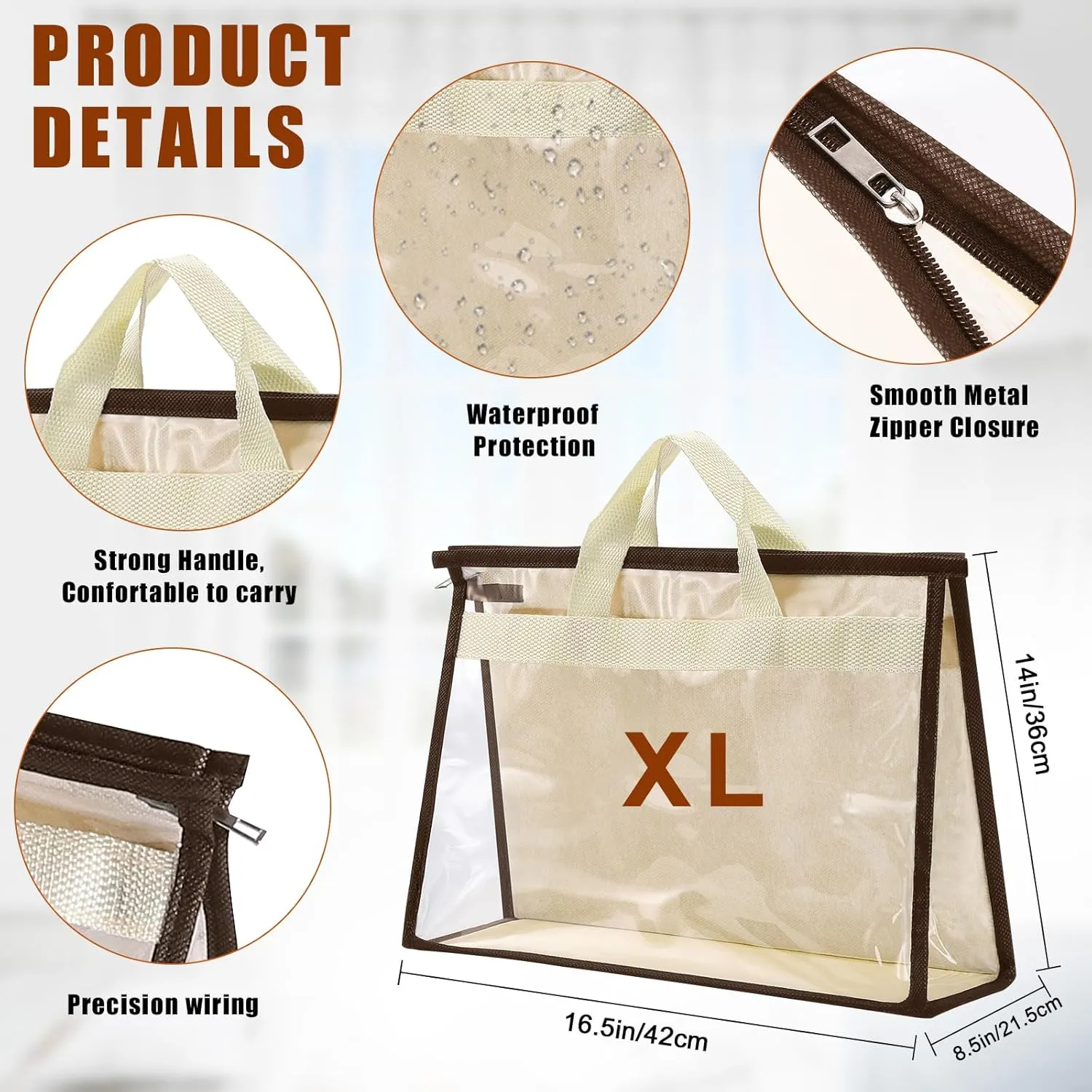 2 Pack Dust Bags for Handbags,XL Size Clear Handbag Storage Organizer Dust Cover Bags,Handbag Dust Bags,Clear Purse Storage Organizer for Closet, with Zipper and Handle(X-Large)